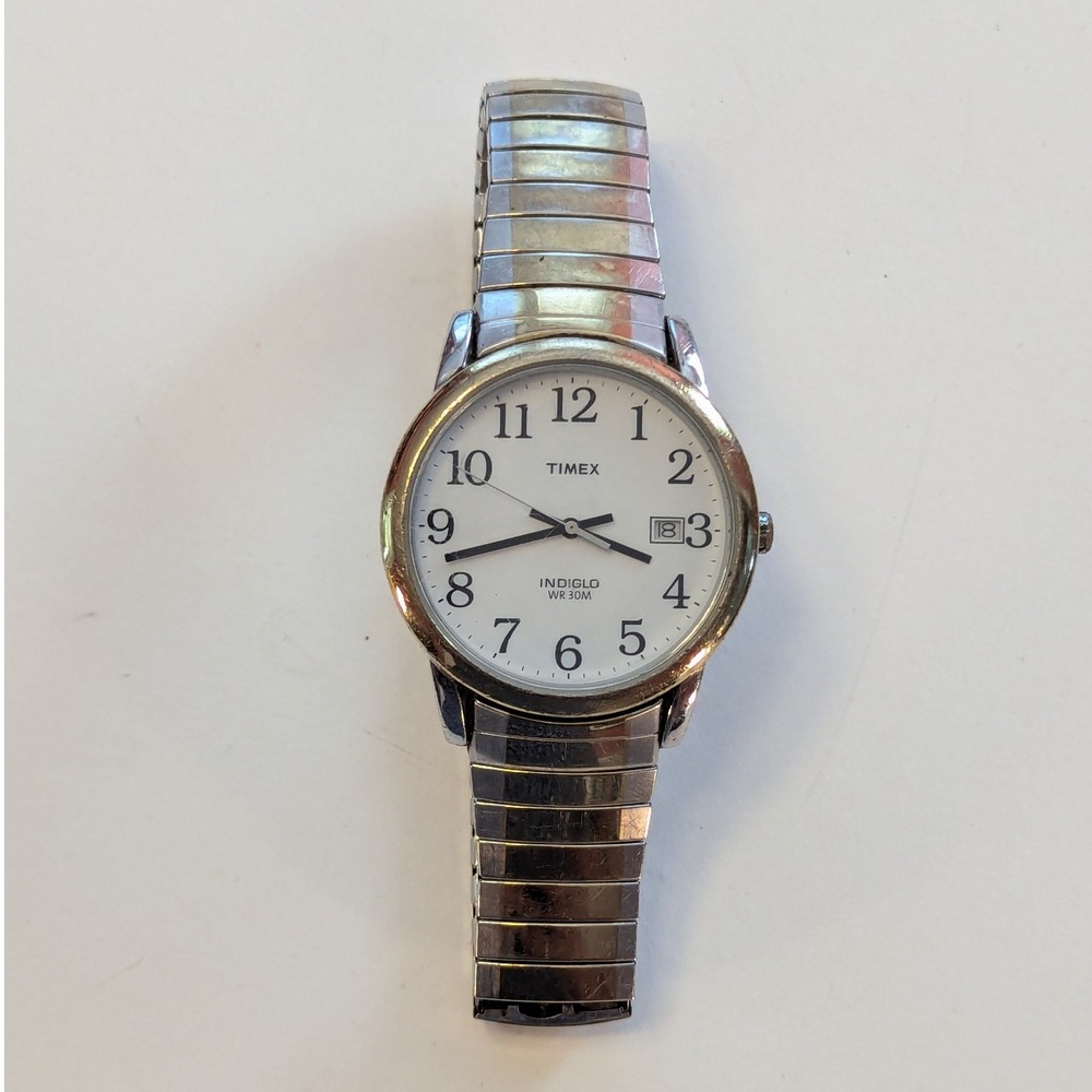 Vtg Timex Indiglo Watch Silver Gold Two Tone Expansion Band Mens OS